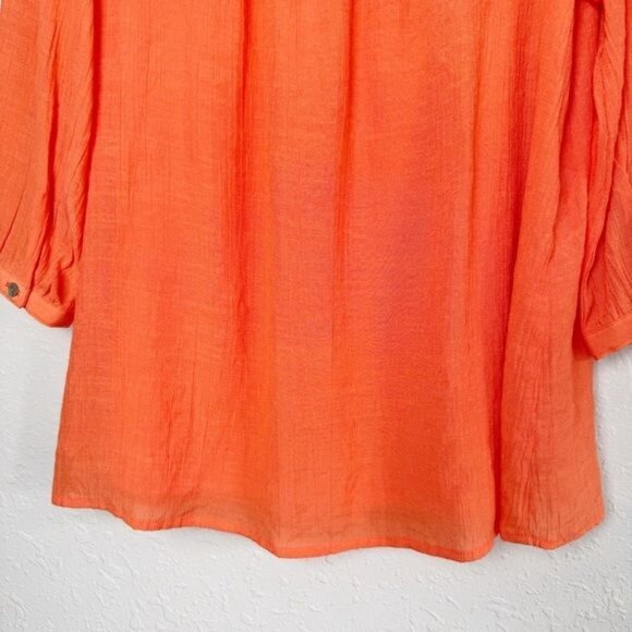 Figueroa & Flowers orange peasant lace yoke scoop neck 3/4 sleeve blouse top S - Picture 8 of 11